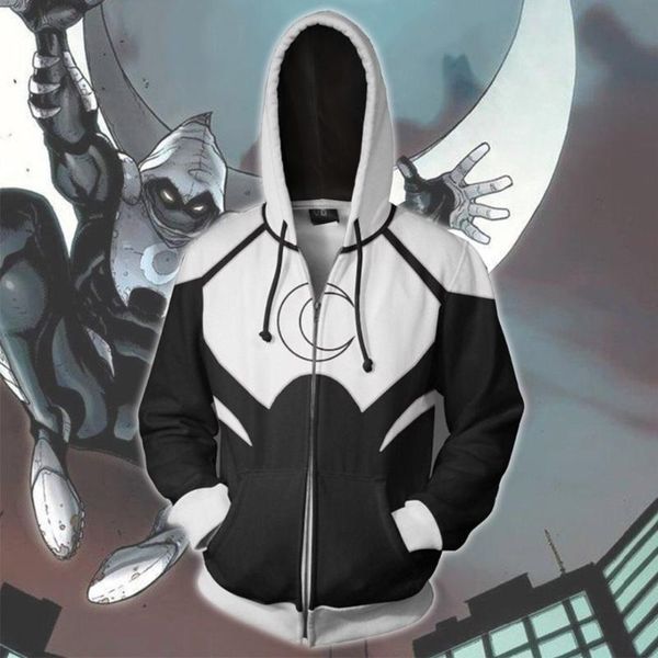 3d printed moon knight marc spector costumes sweatshirt cosplay game anime cartoon hooded jackets, Black